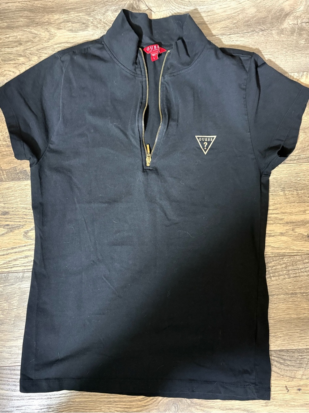 Guess Black Tee with Gold Triangular Logo